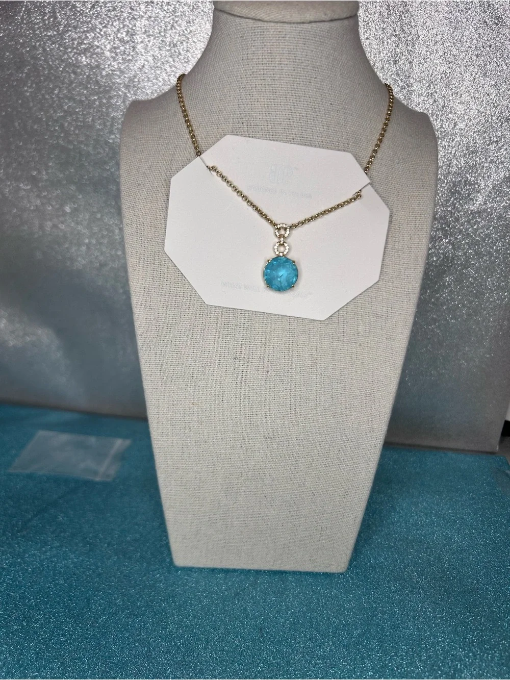 Bomb Party Necklace Lab Created Aqua Blue Quartz Necklace Gold Plating NK43396